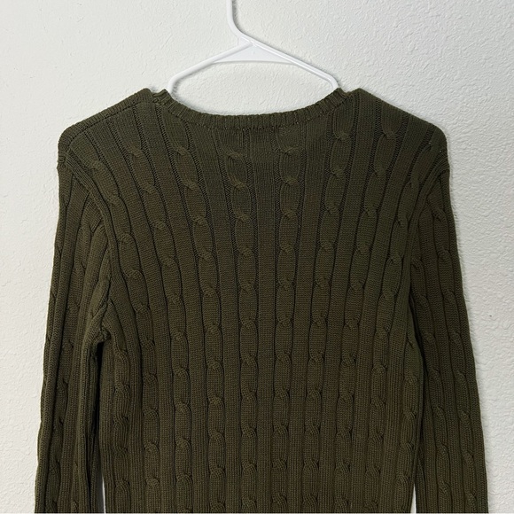 (Sold) Polo Ralph Lauren Olive Green Khaki Sweater Cable Knit Cotton Crewneck - Picture 6 of 10